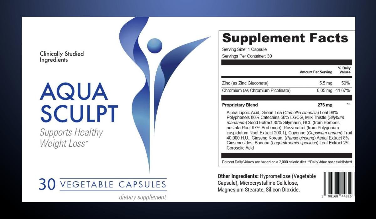 AquaSculpt Supplement Facts panel showing zinc, chromium and the proprietary blend
